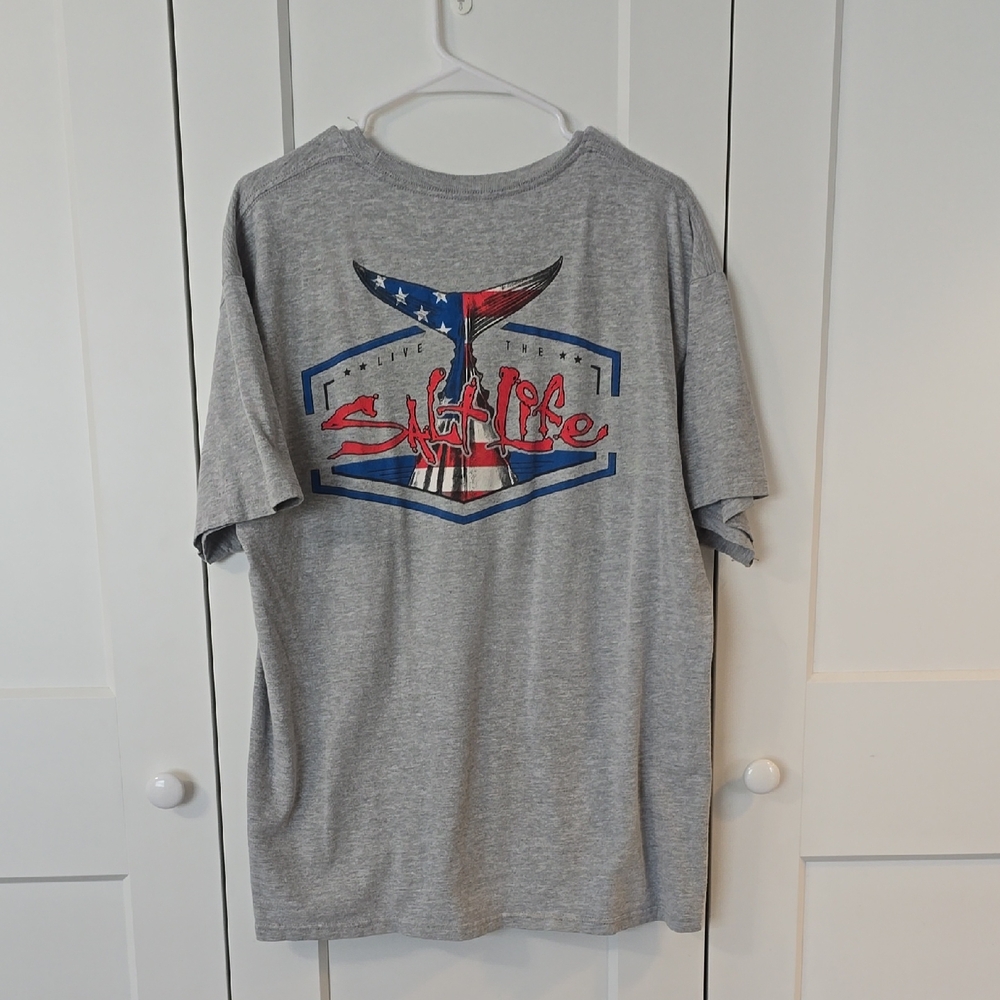 Salt Life Gray Kids Short Sleeve Tee with Red and Blue Design